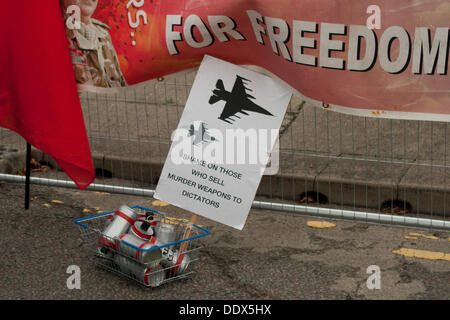 London UK. 8th Sep, 2013. Protest against the Defence Security and Equipment International exhibition (DSEI) at the Excel Centre, London, UK, 8th September 2013 Credit:  martyn wheatley/Alamy Live News Stock Photo