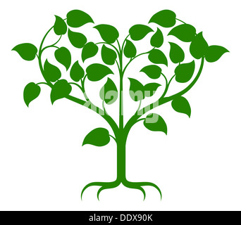 Green tree illustration with the branches growing into a heart shape. Stock Photo