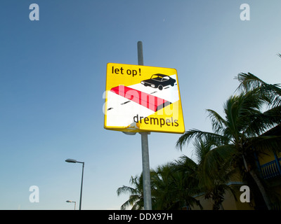 Road Hump Sign in Bonaire Stock Photo