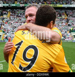 Glasgow, Scotland. 08th Sep, 2013. Paul Lambert hugs Stiliyan Petrov before the Legends Game between Celtic and Stiliyan Petrov select from Parkhead Stadium. Credit:  Action Plus Sports/Alamy Live News Stock Photo