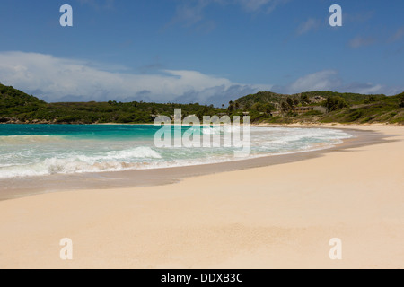 Beautiful Golden Sandy Beach at Half Moon Bay Antigua in the Sunshine Stock Photo