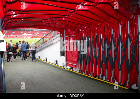 Football tunnel at Old Trafford stadium, Manchester United's home ground, during an Old Trafford Tour. Stock Photo
