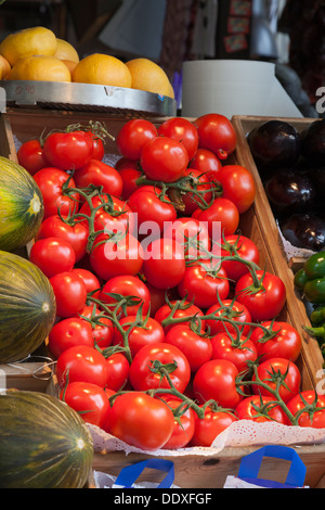 Fresh produce for sale at Mercado de San Miguel - Plaza San Miguel, Los Austrias, Madrid, Community of Madrid, Spain Stock Photo