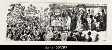 PARLIAMENTARY ELECTIONS AND ELECTIONEERING IN THE OLD DAYS: C. CRUIKSHANK: THE RIGHTS OF WOMEN, 1853 Stock Photo