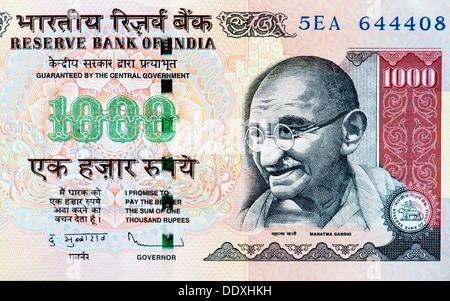 Indian thousand rupee note Stock Photo