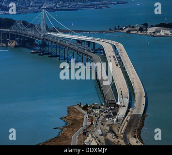 aerial photograph demolition and construction eastern span San Francisco Oakland Bay Bridge Stock Photo