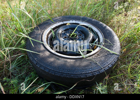 car tyre in grass Stock Photo