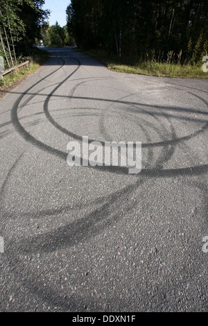 Skid marks on a road Stock Photo