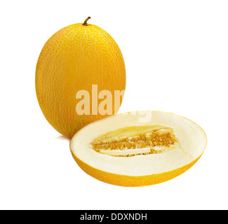 Whole and slice melon isolated on white Stock Photo