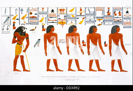 'Murals from the Tombs of the Kings at Thebes, discovered by G Belzoni', 1820-1822. Artist: Charles Joseph Hullmandel Stock Photo