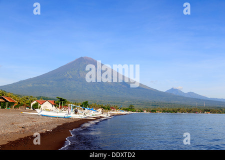 Amed view of the coast and volcano of Gunung  Agung  Bali 