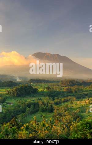 Indonesia, Bali, Sidemen, Sidemen Valley and Gunung Agung Volcano Stock Photo