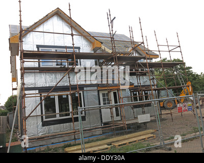 Timber Framed House under construction Eskbank Dalkeith Midlothian Scotland UK showing silver reflective foil Stock Photo