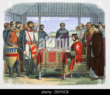 King John signing the Magna Carta in Runnymede in 1215. Comic history ...