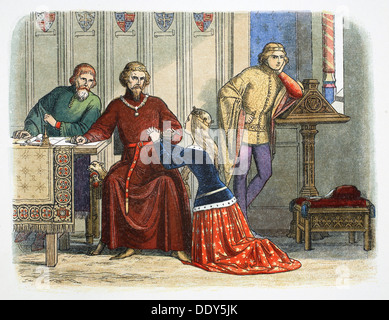 Queen Anne intercedes with Gloucester and Arundel for Sir Simon de Burley, 1388 (1864). Artist: James William Edmund Doyle Stock Photo