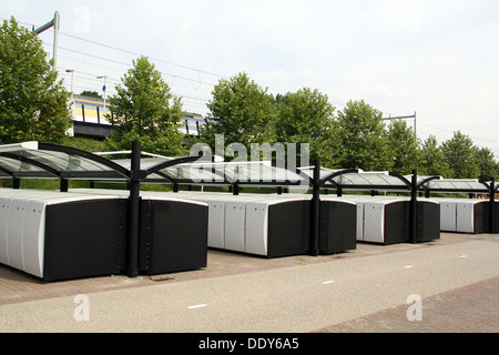 Bicycle lockers at the train station Vleuten in The Netherlands Stock Photo