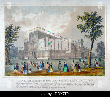 'View of the building in Hyde Park for the Great Exhibition, 1851', 1851.                            Artist: Anon Stock Photo