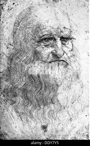 Leonardo da Vinci, 15.4.1452 - 2.5.1519, Italian painter, sculptor and architect, portrait, self-portrait, sanguine, circa 1512, Biblioteca Reale, Torino, Stock Photo