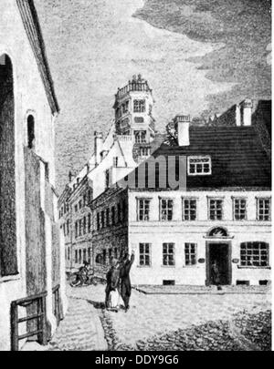 geography / travel, Germany, Berlin, building, pharmacy 'Zum Weissen Schwan', exterior view, after colour lithograph, circa 1840, Additional-Rights-Clearences-Not Available Stock Photo