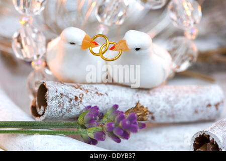 Wedding birds, decorative figures, with lavender Stock Photo