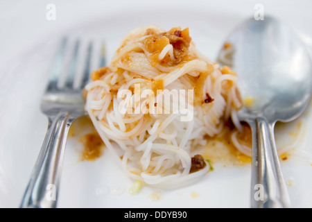 thai noodle curry meal pasta sauce spoon food disk hot, ingredient, isolated, lunch, meal, noodle, old, oriental, pasta, plain, Stock Photo