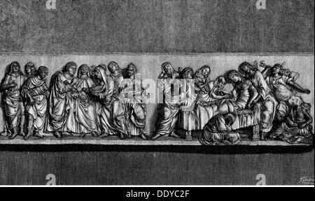 medicine,birth / gynecology,death of Francesca Pitti Tornabuoni while giving birth,after grave relief by Andrea Verrocchio(1435 / 1436 - 1488),15th century,wood engraving by C.Köhnlein,19th century,15th century,19th century,Middle Ages,medieval,mediaeval,Renaissance,graphic,graphics,relief,grave,graves,mother,mothers,lying,puerperium,childbed,childbeds,bed,beds,birthing,bear,give birth,delivery,childbearing,childbirth,death,dying,die,mourn,mourning,sorrow,sorrowing,medicine,medicines,birth,births,gynecology,gynaecolo,Additional-Rights-Clearences-Not Available