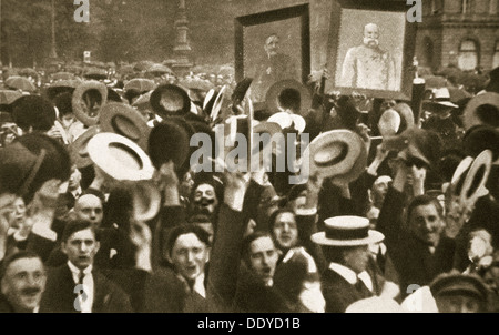 Crowd celebrating the Kaiser's proclamation of war against Great Britain, Berlin, 4 August, 1914. Artist: S and G Stock Photo