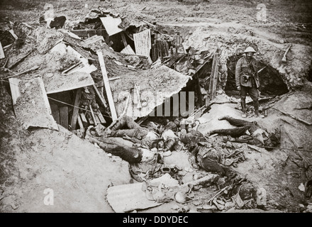 German machine-gun emplacement destroyed by British artillery fire, France, World War I, 1916. Artist: Unknown Stock Photo