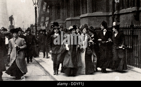 Emmeline Pankhurst, British suffragette leader, carrying a petition, London, 13 February 1908. Artist: Unknown Stock Photo
