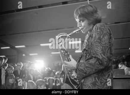Chris Wood, saxophonist with Traffic, in concert at Landskrona, Sweden, 1967. Artist: Unknown Stock Photo