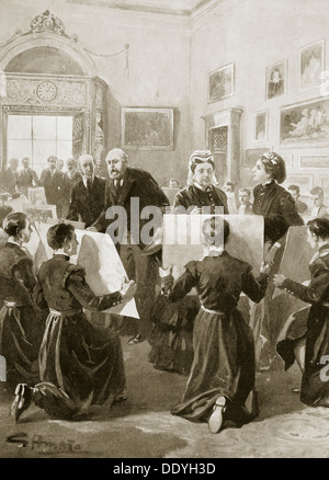 Bluecoat schoolboys showing their drawings to Queen Victoria, 3 April 1873 (1901). Artist: Unknown Stock Photo