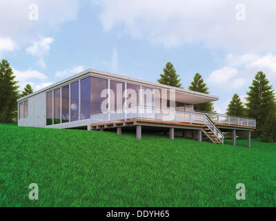 Exterior view of a modern house, 3D illustration Stock Photo