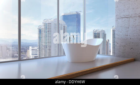Bathroom, modern, luxurious, skyline, 3D illustration Stock Photo