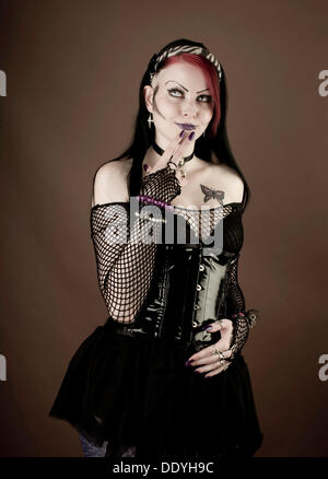 Woman, Gothic, dark-haired, tattoo, back, naked Stock Photo - Alamy