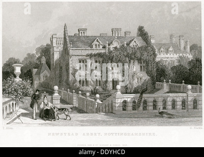 East terrace, Newstead Abbey, Nottinghamshire, 1838. Artist: D Buckle Stock Photo