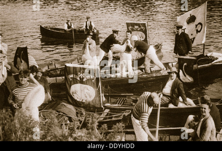 Swan upping on the Thames, 20th century. Artist: Unknown Stock Photo