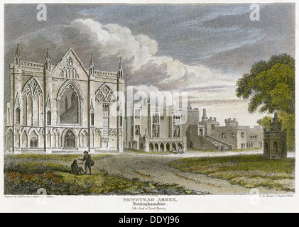 West aspect of Newstead Abbey, Nottinghamshire, 1813. Artist: Skelton Stock Photo