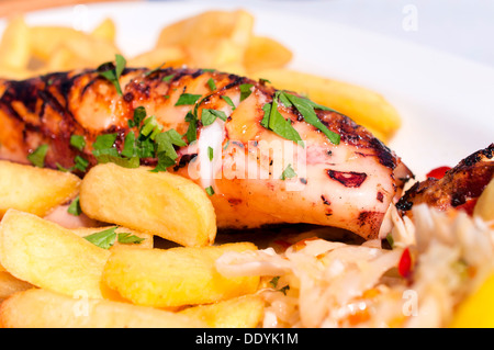 Macro shoot of the stuffed squid with vegetables and feta cheese Stock Photo