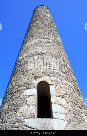 The early medieval round tower at Glendalough (County Wicklow), Ireland Stock Photo