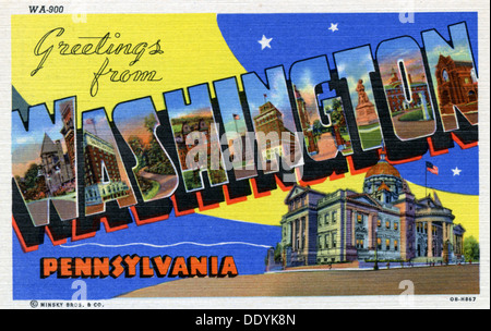 'Greetings from Washington, Pennsylvania', postcard, 1940. Artist: Unknown Stock Photo