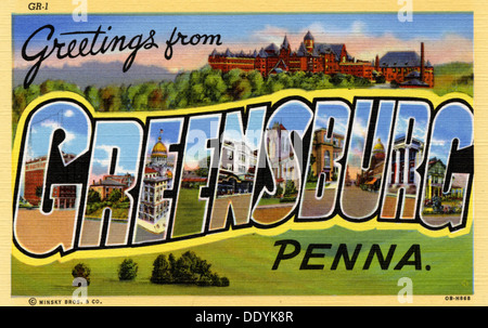 'Greetings from Greensburg, Pennsylvania', postcard, 1940. Artist: Unknown Stock Photo