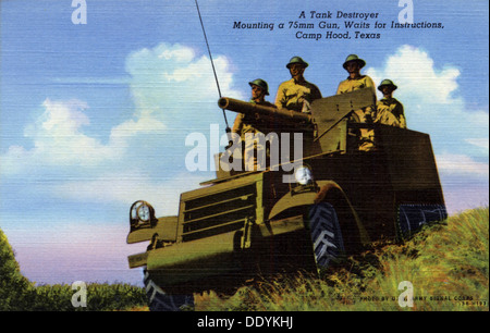 'A Tank Destroyer Mounting a 75mm Gun Waits for Instructions, Camp Hood, Texas', USA, 1943. Artist: US Army Signal Corps Stock Photo