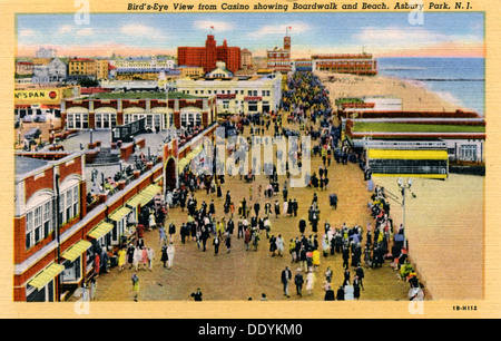 View from the casino showing the boardwalk and beach, Asbury Park, New Jersey, USA, 1941. Artist: Unknown Stock Photo