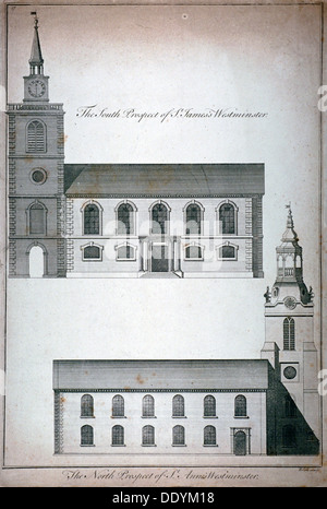 Two 17th century London churches, c1750.                                          Artist: Benjamin Cole Stock Photo