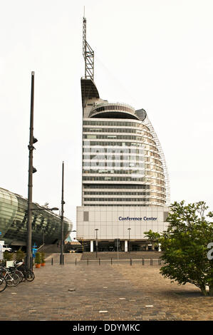 Atlantic Hotel with viewing platform, Sail City, Klimahaus building on the left, Bremerhaven, Bremen Stock Photo