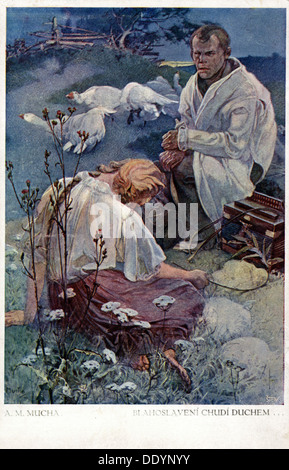 'Blessed are the Poor in Spirit for Theirs is the Kingdom of Heaven', 1906. Artist: Alphonse Mucha Stock Photo