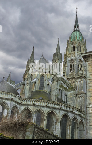 Bayeux Cathedral against a cloudy sky Stock Photo