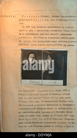 Police file of the 'political criminal' Nadezhda Krupskaya, Lenin's wife, before 1916. Artist: Anon Stock Photo