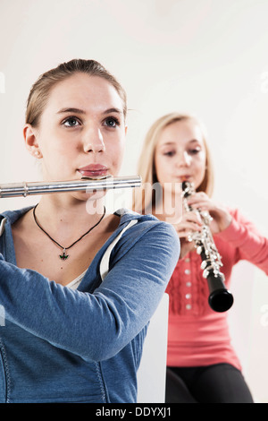 Teenagers making music together Stock Photo