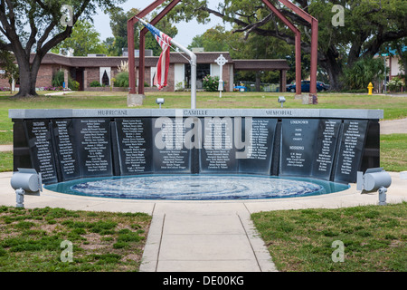 Hurricane Camille Memorial in Biloxi, Mississippi shows names of the dead and missing. Stock Photo